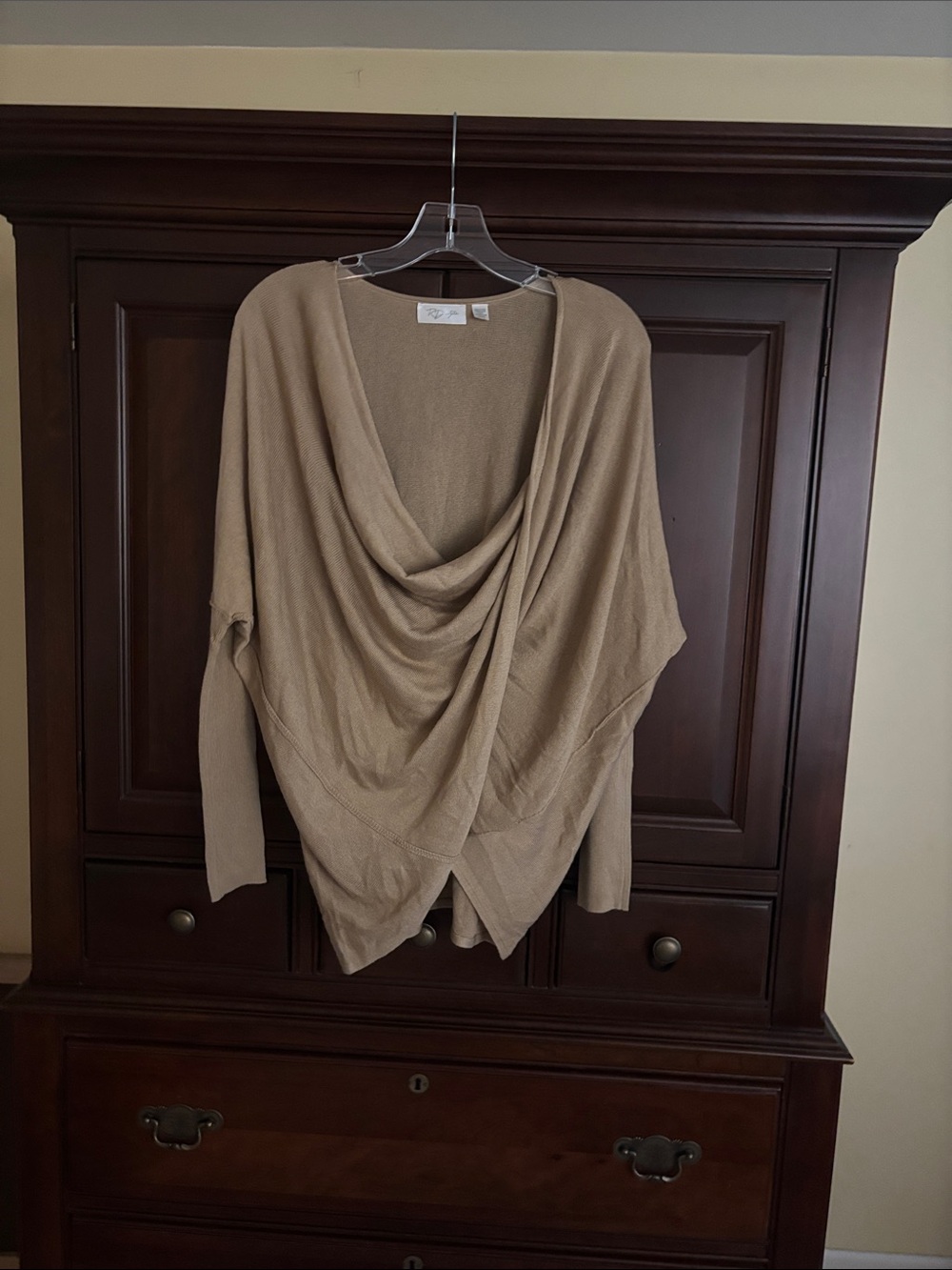RD Style Draped Open-Front Cardigan in Taupe